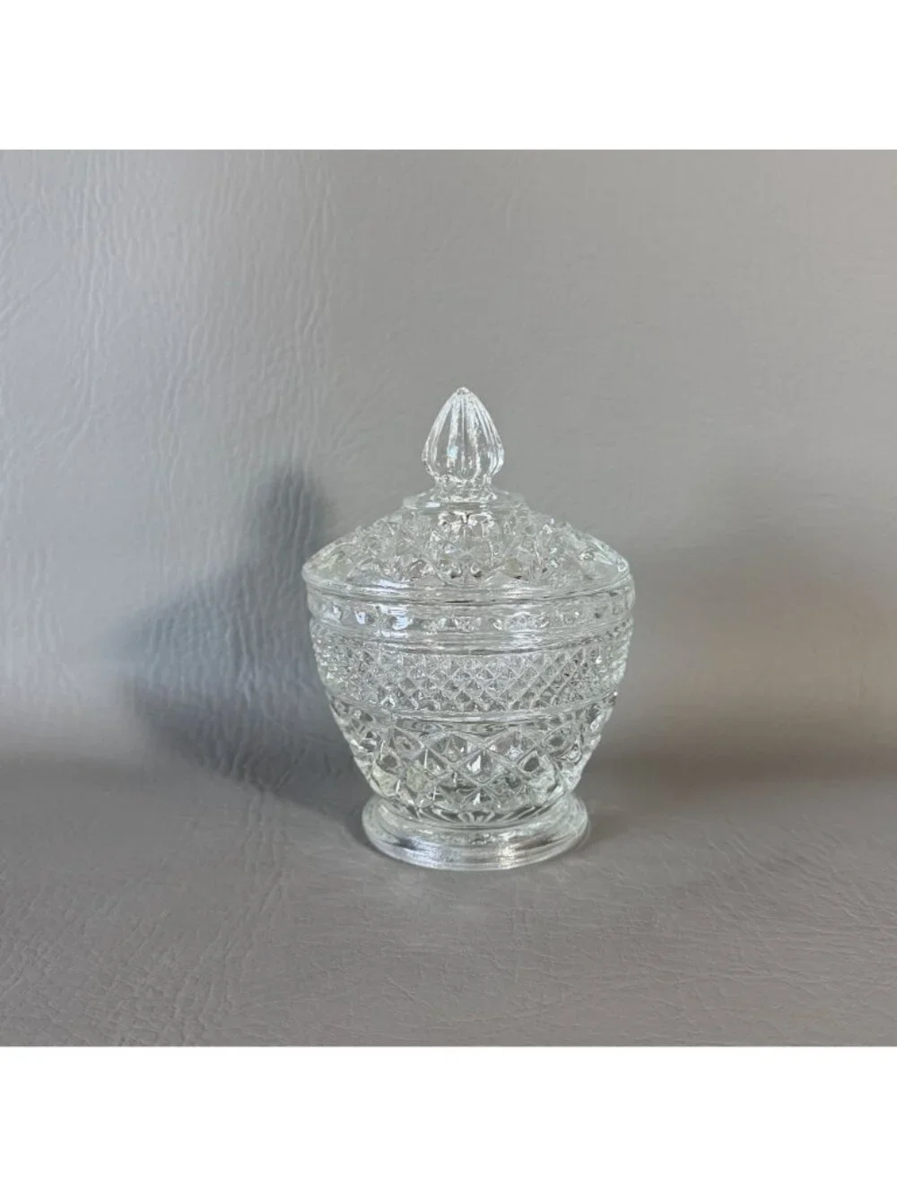 Vintage Anchor Hocking Wexford Clear Glass Covered Small Candy Dish Sugar Bowl